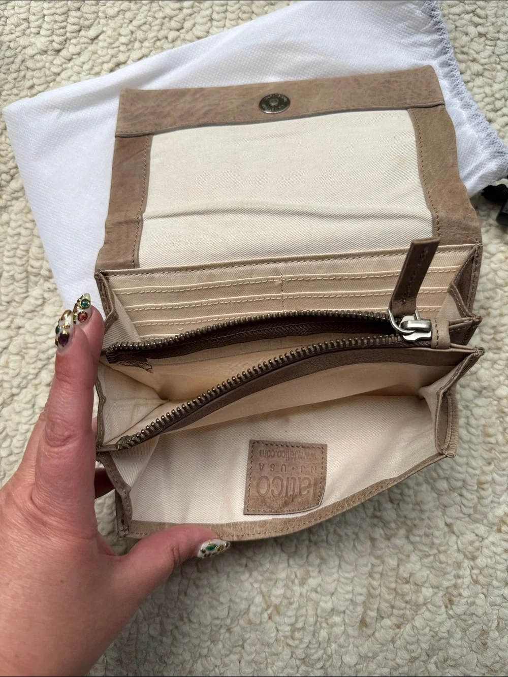 latico Neutral Mushroom Leather Long Wallet